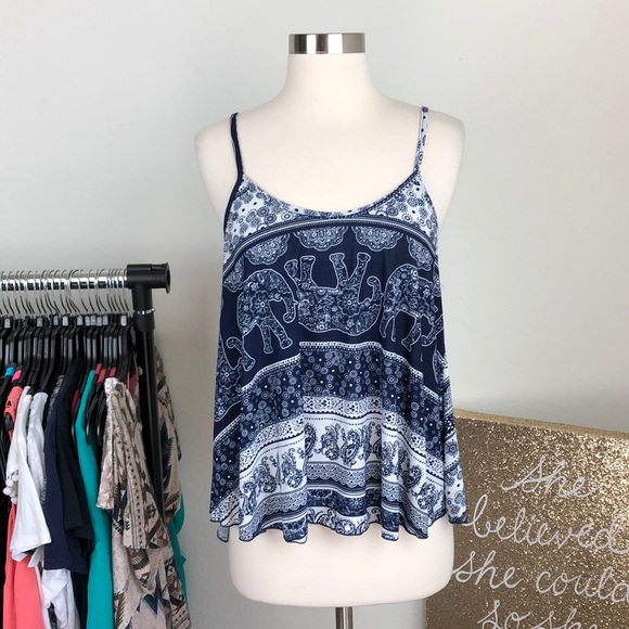 Free Kisses Tops - Free Kisses blue elephant print cami top